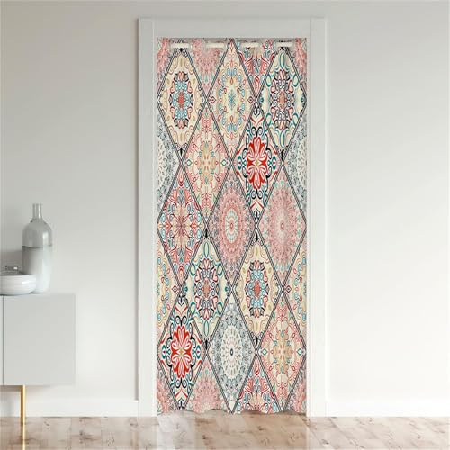 Odot Cortina Opaca Puerta Interior, Estilo Mandala Estampado 3D Cortina Divisoria de Ambientes Privacidad Termicas Aislantes con Ojales para Dormitorio Comedor Cocina (Estilo Étnico,80x180cm)