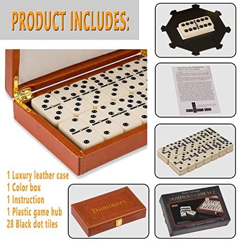 Zoocen Double 6 Dominoes Set In Leatherette Case (28 Tiles With Spinner), Ivory #TOP1