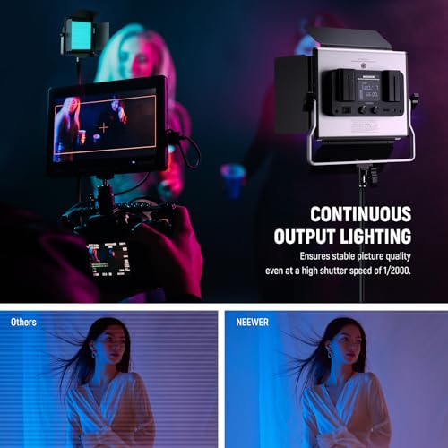 Image of NEEWER Upgraded RGB LED Studio Video Light with Tripod Stand, App Control 50W 7000Lx CRI97+ 3200-5600K Dimmable Panel Key Lighting Kit for Game Streaming YouTube Recording Photography, RGB660 PRO II