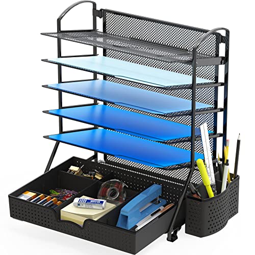 Simplehouseware 6 Trays Desk Document File Tray Organizer With Supplies Sliding Drawer, Black #TOP3