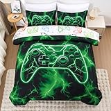 Meeting Story Gaming Bedding Set for Boy, 5 Pieces 3D Game Controller Design Gamer Comforter Set, Polyester Fiber Boys Bedding, Twin Size, Soft & Durable, Suitable for All Seasons(Green)