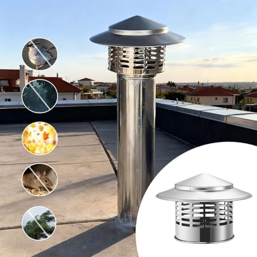 304 Stainless Steel Chimney Rain Cap - Round Fireplace Flue Cover (1.6-3.9 in) with Screen, All-Weather Exhaust Vent Cap, Easy Install for Efficient Chimney Protection