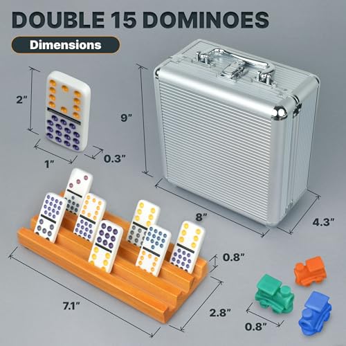 Dominoes Double 15 con Accesorios y Mexican Train miniatura 6