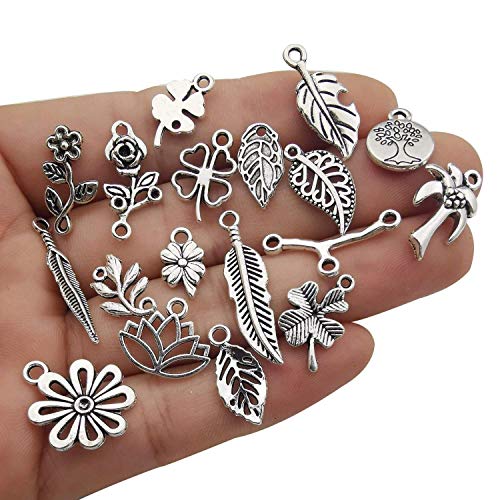 Youdiyla 100pcs Mix Silver Tree Flower Charms Collection, Bulk Mini Small Little Charms Metal Pendant Craft Supplies Findings for Necklace and Bracelet Jewelry Making (HM291) - Thumbnail 2