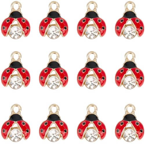 SUNNYCLUE 1 Box 30Pcs Ladybug Charms Lady Bug Charm Small Alloy Gold Rhinestone Enamel Lucky Red Cute Insect Charms Bulk for jewellery Making Charms Supplies DIY Crafting Necklace Bracelets Beginners