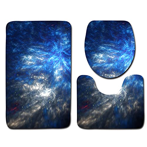 Badematten-Set 3-teiliges Sternenhimmel-Druck rutschfeste Badezimmermatten Toilettendeckel-Abdeckung U-förmiger Teppich…