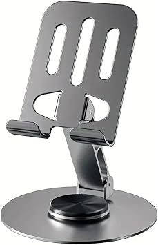 Aluminum Foldable 360 Rotatable Adjustable Phone and Tablet Holder Table Top Stand Black Professional Tok Aluminum Stand Business Model Class A Material Rotary Smartphone Stand