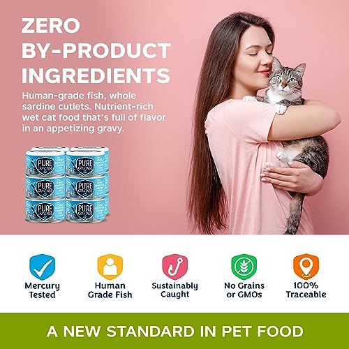 Image of Pure Cravings Wet Cat Food Canned Tuna Cutlets in Gravy, 100% Mercury-Tested, Moist Can Fish for Cats, Grain-Free, Protein, Non-GMO, Pack of 12