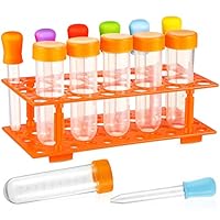 Weewooday 12 Pieces Jumbo Test Tubes with Stand Set, Primary Science Including 5 Jumbo Test Tubes, 6 Pieces Liquid Droppers Silicone and 1 Piece Storage Stand, Multi Color, Ages 6 and Above