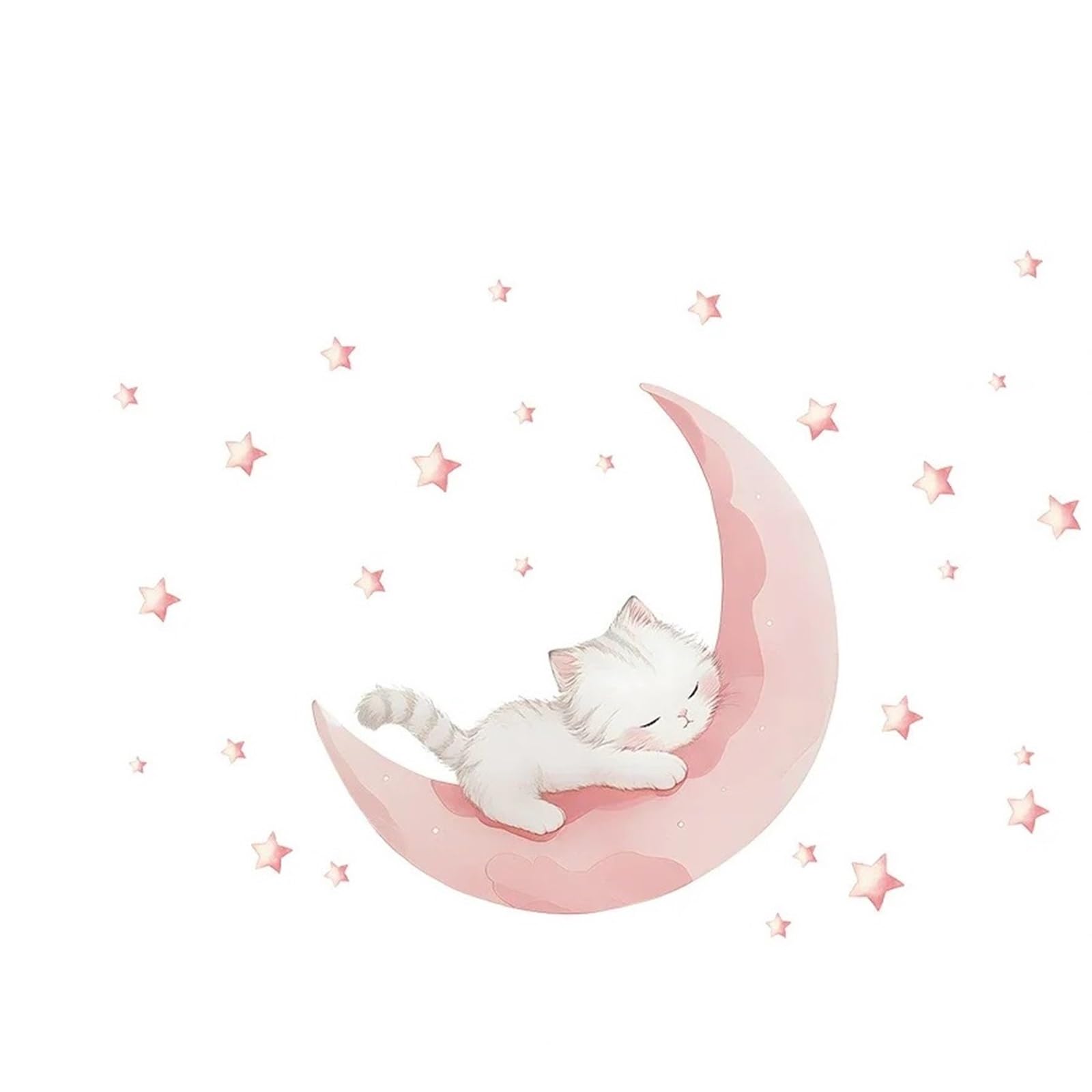 Cute Cartoon Pink Moon Cat Wall Stickers - Adorable Sleep Decor