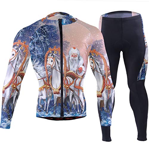 FANTAZIO Fantasazio Maillot de ciclismo para hombre con 3 caballos y paseos de Papá Noel en el bosque de invierno, multicolor, talla XL, 1, XL