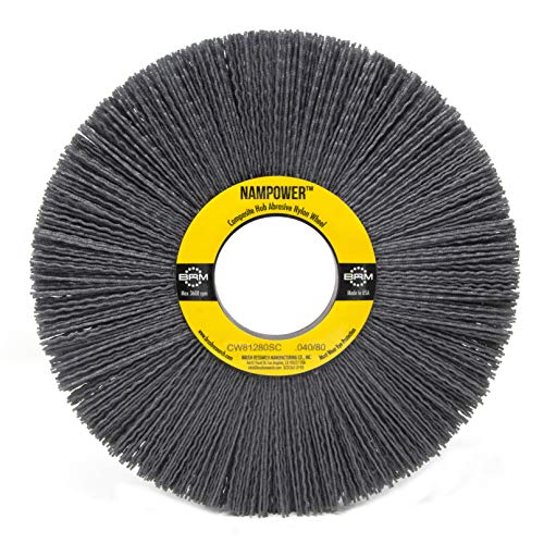 Image of Brush Research CW81280SC Nampower Composite Hub Abrasive Nylon Wheel Brush, Round Hole, Silicon Carbide Filament, 8 inch Diameter, 0.040 inch Wire Diameter, 2 inch Arbor Hole, 2.5 inch Bristle Length, (Pack of 1)