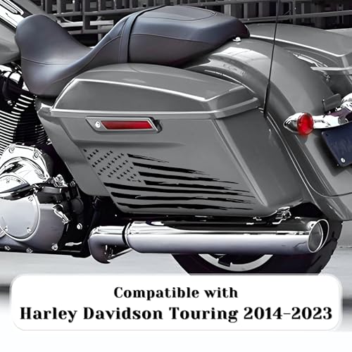 Image of Fits 2014-2023 Harley Davidson Touring American Flag Saddle Bag Side Decals Exterior SaddleBag Vinyl Cover Accessories Black