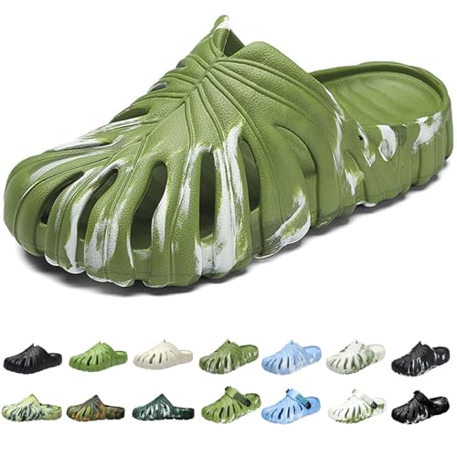 Jfxgjuv Monstera Slippers for Women Men, EVA Soft Thick Sole Non-Slip Pillow Sandals, Monstera Plant Leaf Pool Beach Shower Shoes