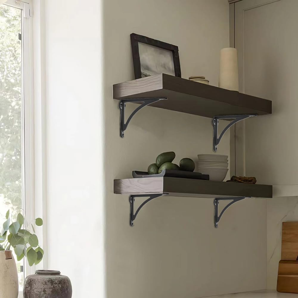 Khtumeware 100% Solid Brass Decorative Shelf Brackets, 6-inch Wall-Mounted Shelving Brackets, 2-Pack Matte Black Vintage Metal Shelf Bracket Victorian Wall Bracket.