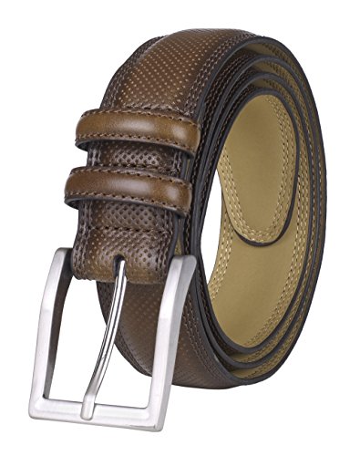 Sportoli Men's Classic Genuine Leather Perforated Dress Buckle Belt - Brown (Size 38)2