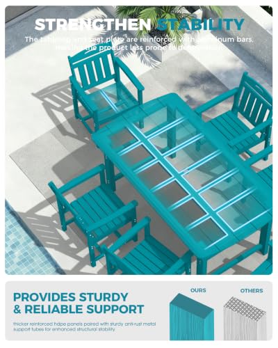 Image of Ciokea HDPE Outdoor Dining Set of 4, Patio Table and Chairs Sets, Lake Blue