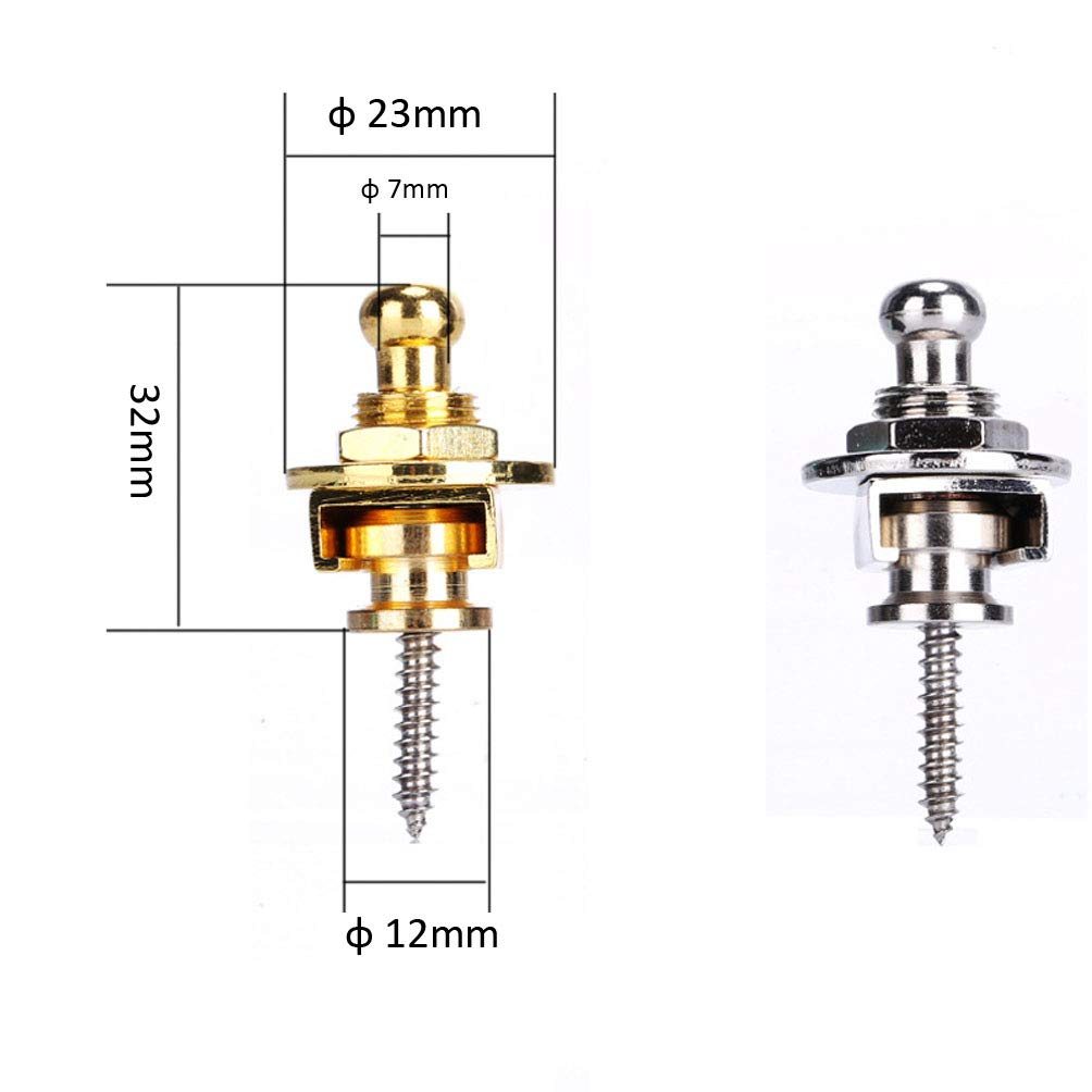 Lot De 2 Verrous De Sangle Guitare Doré – Boutons Sécurité Rapide, Antidérapants, Compatibles Acoustique, Électrique, Basse, Ukulélé