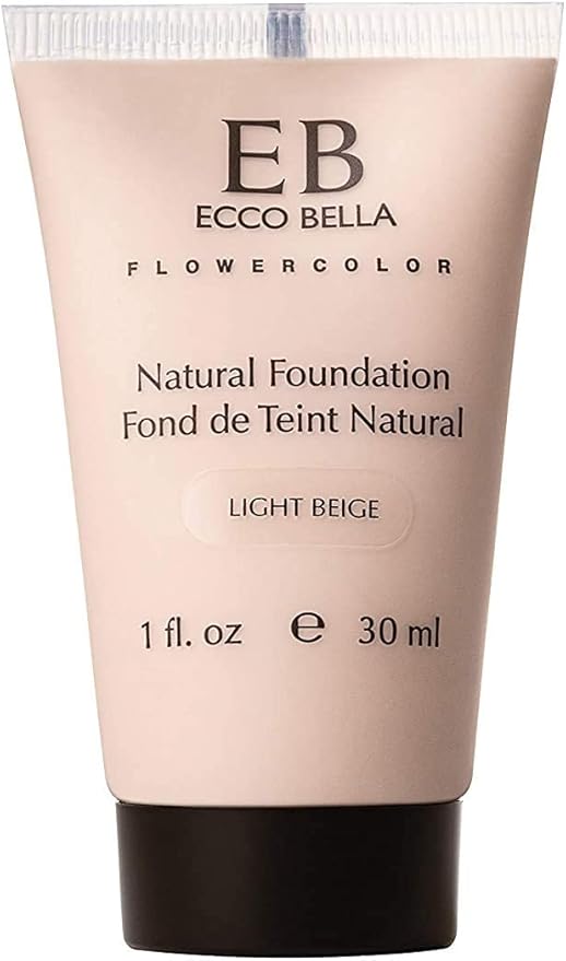 Ecco Bella FlowerColor Natural Liquid Foundation - Vegan, Gluten and Paraben-Free Makeup for Flawless Coverage, Light Beige, 1 oz