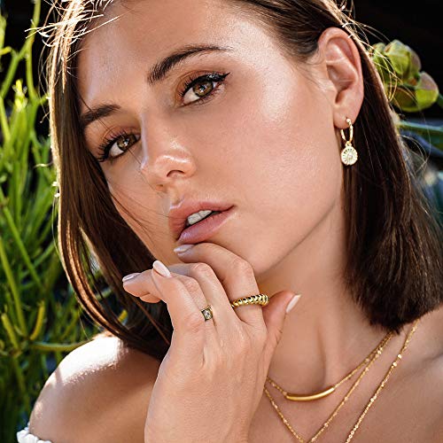 14K Gold Plated Band Rings for Women, Solitaire Rings with CZ, 316L Stainless Steel Chunky Cubic Zirconia Enhancer Ring, Trendy LOVE Engraved Rings4