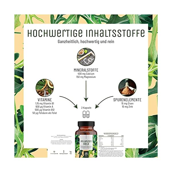 PFLANZENHELD Vegan Multivitamin Kapseln - 120 Kapseln für Veganer und Vegetarier - Daily Vitamins mit B12, Eisen, Zink… – Bild 6
