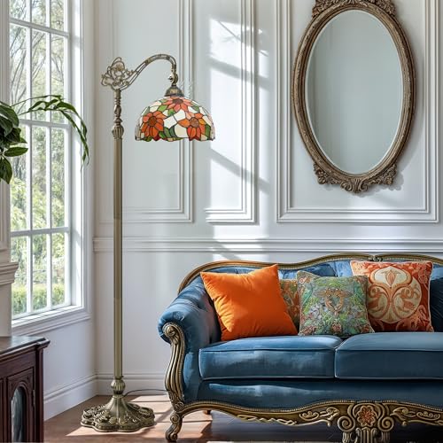 DWVO Tiffany Floor Lamp, Stained Glass Shade Gooseneck Reading Floor Lamp, Adjustable Corner Standing Light with Foot Switch for Bedroom Living Room Office (Bulb not Included)