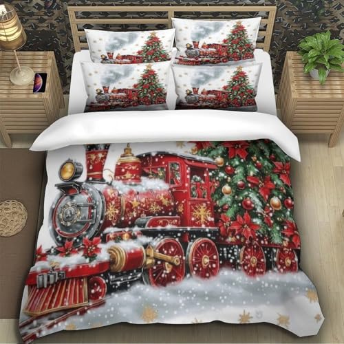 Housse de Couette Train de Noël 135x200 Microfibre Hypoallergénique