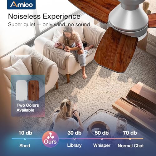 Image of Amico Ceiling Fans with Lights, 30 Inch Low Profile Ceiling Fan with Light and Remote Control, Flush Mount, Reversible, 3CCT, Dimmable, Noiseless, Silver Ceiling Fan for Bedroom, Indoor /Outdoor Use