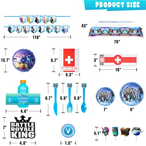 DMIGHT Mega Birthday Party Decorations,Video Game Party Supplies,172pcs Gaming Theme party favors, include Flatware Set,Plates,Table Cover, Cake Toppers, Balloons, Button Pins, Chocolate Stickers and Bottle Labels - Thumbnail 3
