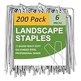 200 Pack Landscape Staples 6 Inch Anti-Rust Galvanized Garden Stakes 11-Gauge U-Shaped Heavy-Duty Landscape Pins for SOD Anchoring Weed Barrier Fabric Ground Cover Irrigation Tubing & Artificial Turf