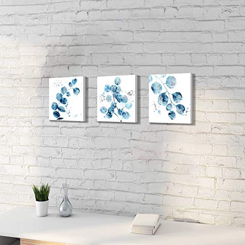Hardy Gallery Blue Leaf Canvas Pictures Artwork: Watercolor Botanical Leaves Art Paintings Print On Canvas For Dining Room (12'' X 12'' X 3 Panels) #TOP2