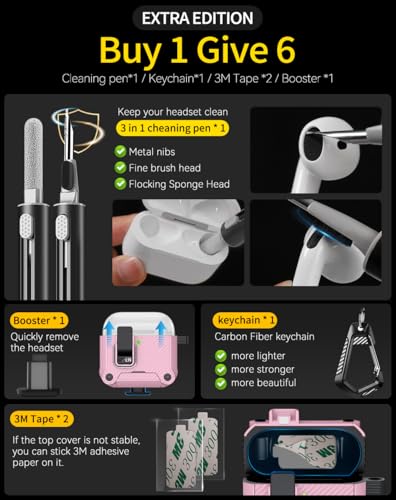 Image of Pohgelan for AirPods 4 Case with Safety Lock-Pink | Carbon Fiber Texture Cover,Magnetic Automatic Lock with Cleaning Kit&Keychain,Compatible with Magsafe