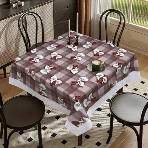 Image of Dakshya Industries PVC Waterproof Square Table Cover 48x48 Inch for 4 Seater Dining Table | Floral Printed Oilproof Stain Resistant Washable Plastic Table Cover, Brown Block