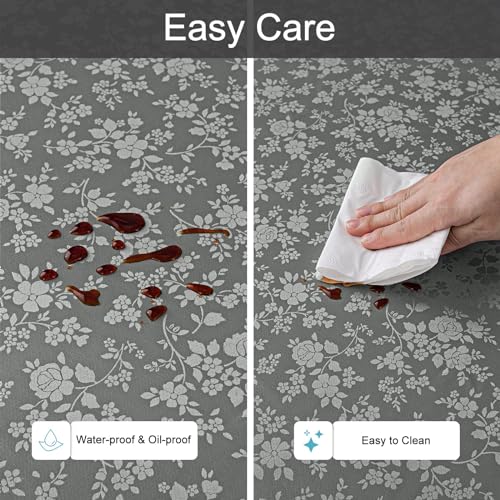 Image of Smiry Rectangle Table Cloth, Waterproof Heavy Duty Vinyl Tablecloths, Wipeable Washable Table Cover for Kitchen and Dining Room (Grey, 70 inch X 108 inch)