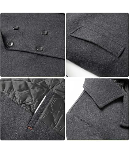 Image of SOMTHRON Men's Woolen Trench Coat Regular Fit Double Breasted Wool Blend Jacket Winter Pea Coat Businesss Overcoat