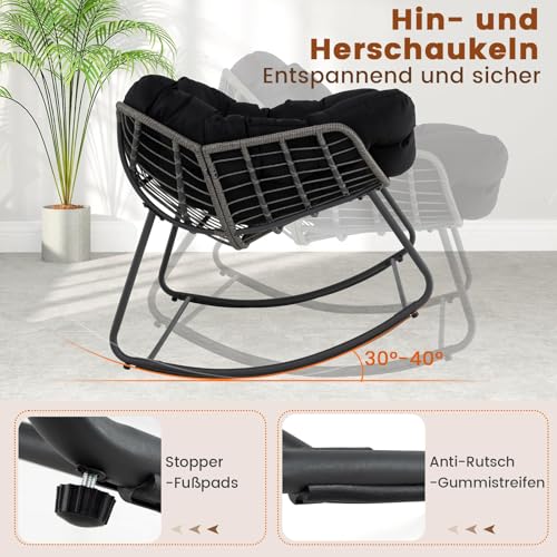 FANTASK übergroßer Relaxsessel für drinnen & draußen, Schaukelstuhl für Balkon, Garten & Wohnzimmer (Schwarz), 98 x 98 x 87 cm