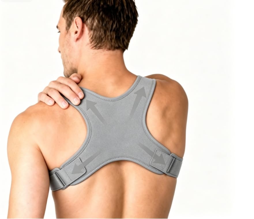 Yagaspantery Corrector Postura De Espalda, Cómodo soporte para la parte superior de la espalda, ajustable y transpirable, se Oculta Bajo la Ropa, para hombres y mujeres(gris)