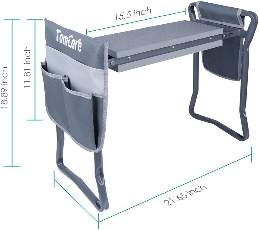 Image of TomCare Garden Kneeler Seat Garden Bench Garden Stools Foldable Stool with Tool Bag Pouch EVA Foam Pad Outdoor Portable Kneeler Christmas Gardening Gifts for Women Men,Large 21.65 inchx10.62 inchx18.89 inch,Grey