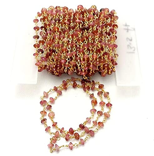 Chaîne rosaire tourmaline rose 3mm en argent 925 plaqué or pour bijoux fait main