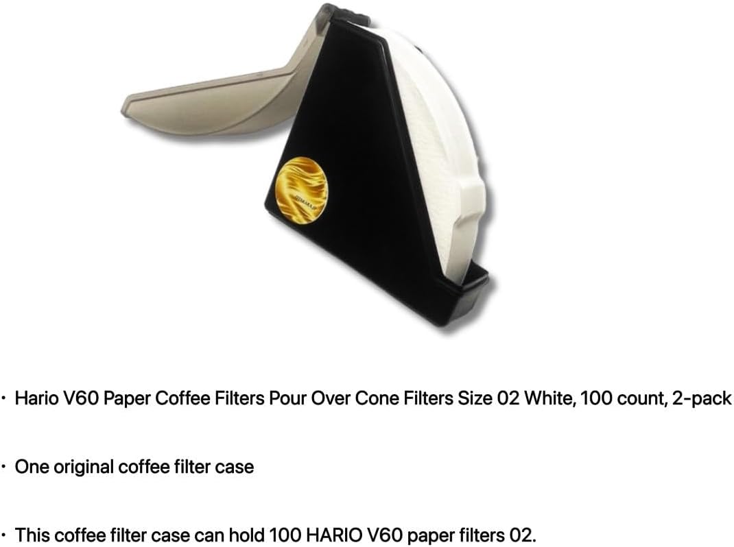 Generic Halio V60 Paper Coffee Filters Disposable Pour-Over Cone Filter Size 02 White 100 Filters 2 Packs & Original Coffee Filter Case, VCF-02-100W