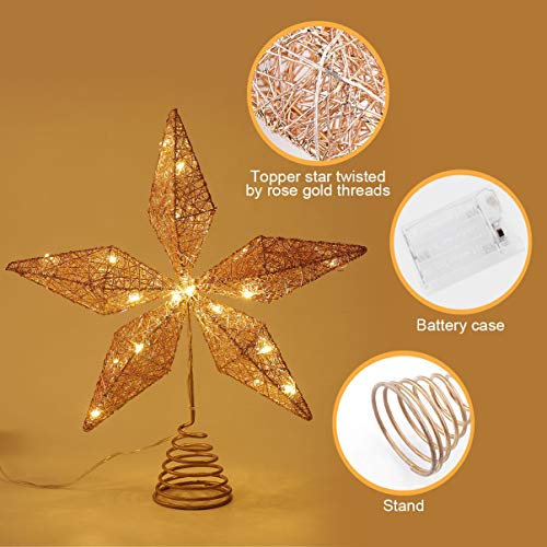 Stobok Christmas Tree Topper Star,Rose Gold Glitter Iron Lights Xmas Tree-Top Lamp Ornament Party Home Shopping Mall Tree Decor,11.6 X 10.2 Inch #TOP2