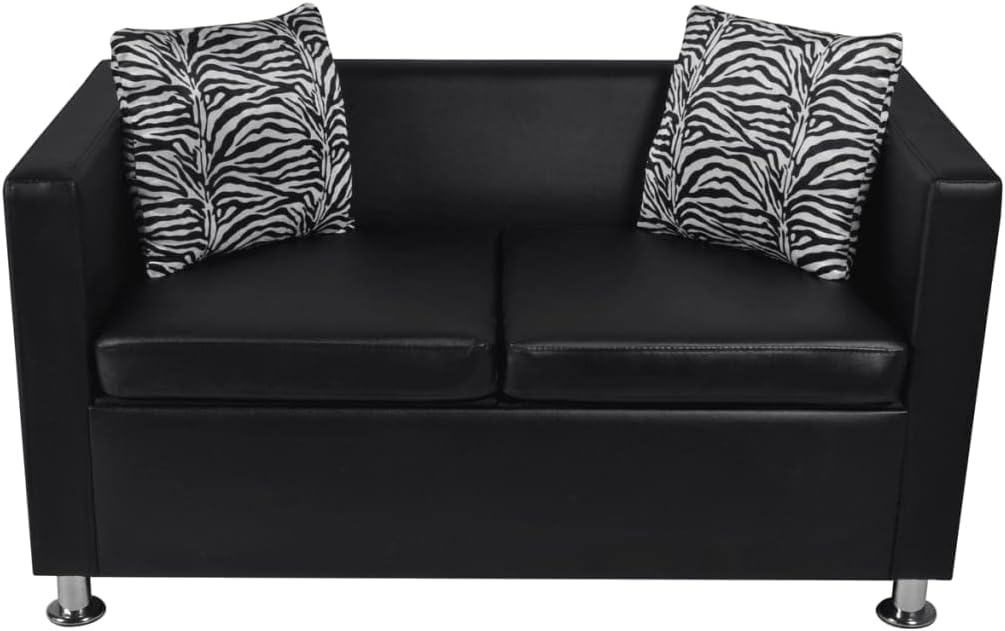 Sofa Bed, Reclining Lounge Couch Sofa with Armrests, Sleeper Sofa Perfect,for Living Room, Small Space, Apartment,Sofa Set Armchair and 2-Seater Black Faux Leather (Black 13.8" x 13.8" (L x W) 3 Set)