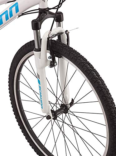Image of Schwinn High Timber Mountain Bike for Adult Men Women, 26-Inch Wheels, 21-Speeds, Front Suspension, Steel Frame and Alloy Linear Pull Brakes, White /Blue