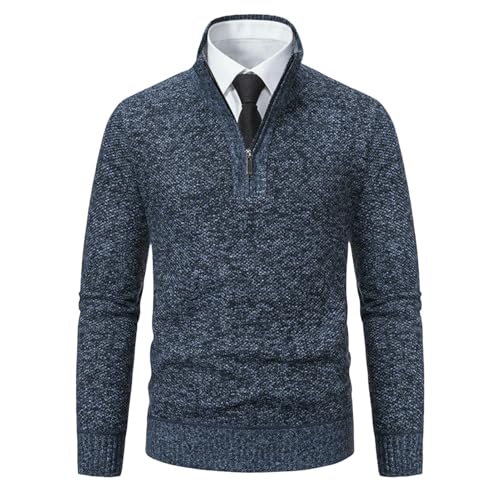Pull en tricot pour homme anti-froid avec intérieur peluche zippé