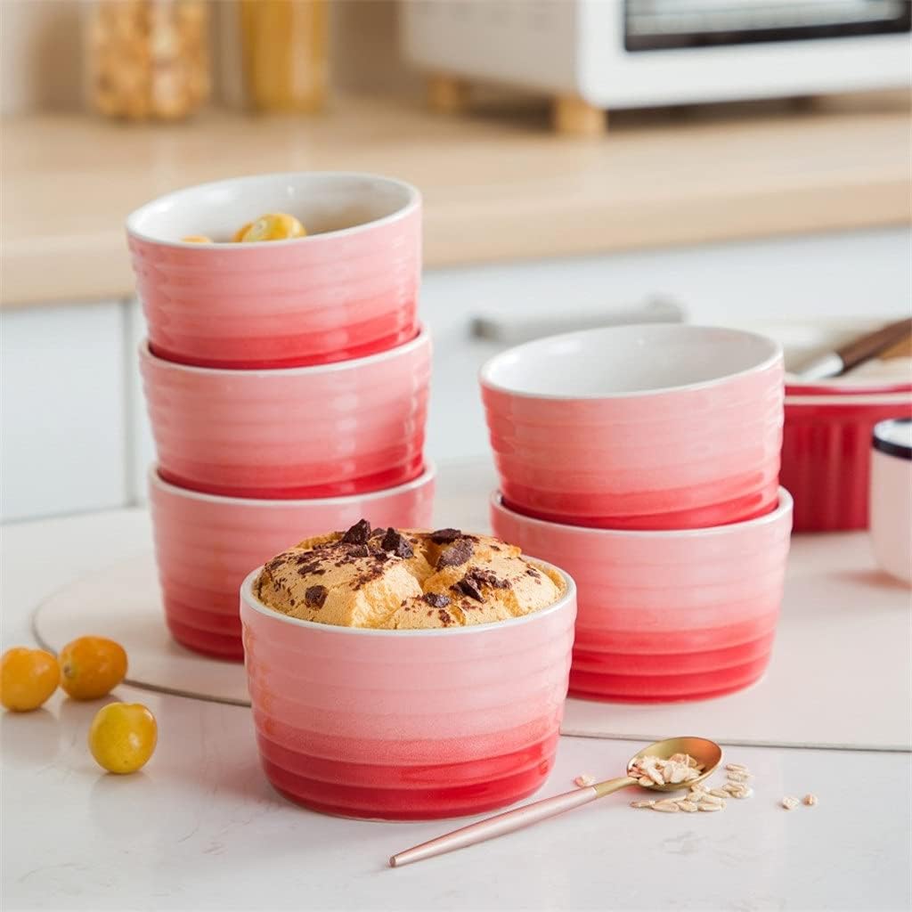 Cutlery Set 6/12-Piece 300ML Porcelain Cake Bake Dishes Souffle Cup Set Brulee Muffin Pudding Ramekins Souffle Baking Dishes Plates (Size : 6-Piece) (12) (6)