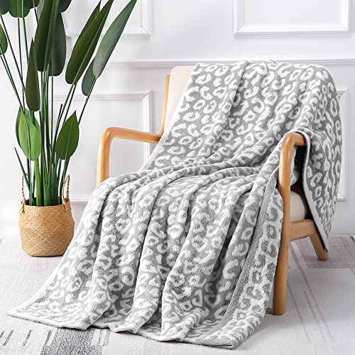 Otostar Ultra Soft Plush Leopard Throw Blanket Warm And Cozy Knitted Polyester Blanket Luxury Reversible Cheetah Blanket For Couch Bed Sofa Travel, 60X80 Inches (Light Grey) #TOP2