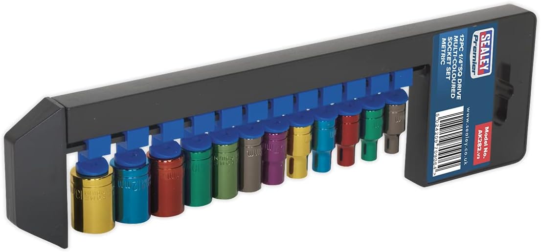Sealey Ak282 Multi-Coloured Socket Set 12Pc 1/4Sq Drive 6Pt Walldrive Metric