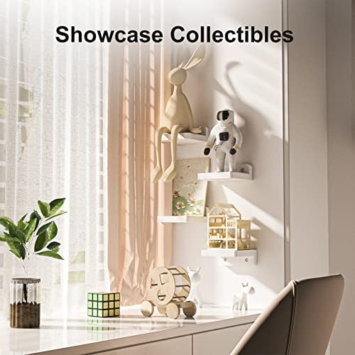SRIWATANA Small Floating Shelves for Wall Set of 4, Decorative Wooden Shelves Wall Mounted for Bedroom, Living Room, Bathroom, Kitchen (10.2 x 10.2 x 4 cm, White)