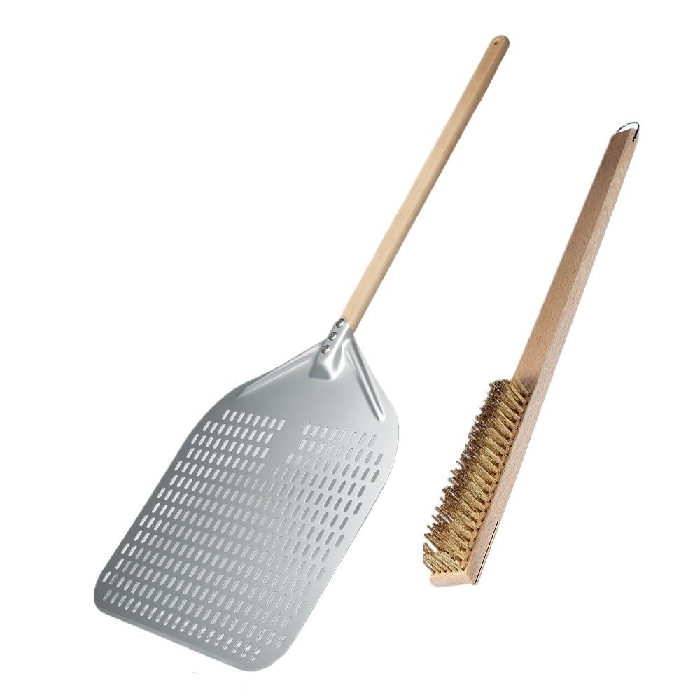 Pala Per Pizza Pala for pizza rettangolare con manico in legno anodizzato da 14/13/12 pollici(14 inch and Brush)