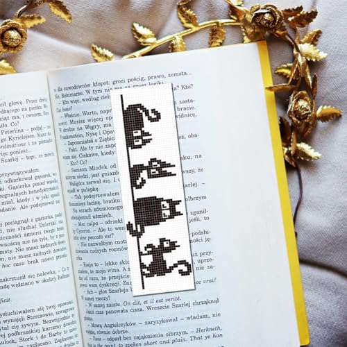 Image of FREEBLOSS 6 Set Cross Stitch Bookmark Kit Stamped Cross Stitch Kit Black Cat Embroidery Set with Instruction for Adults 8''*2.4''